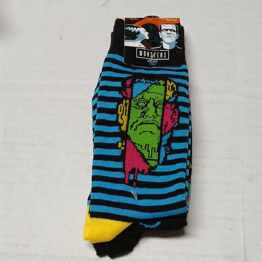 Universal Monsters Neon Crew Socks 2 Pair Official Frankenstein Wolfman Creature